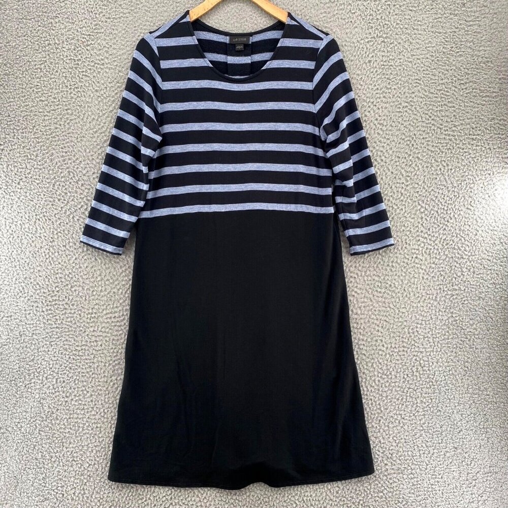J Jill Dress Womens Small Black Striped Wearever Tee Shirt Terry 3/4 Sleeve Mini